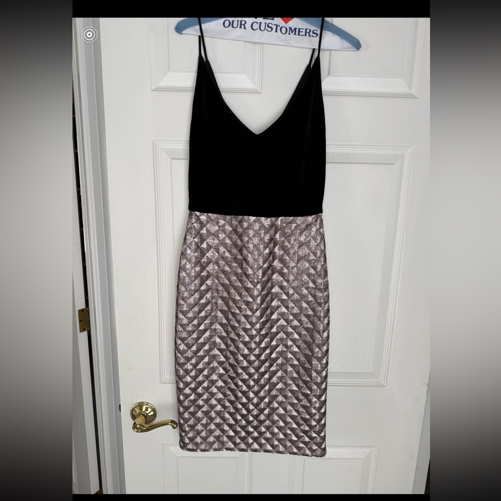 Black Halo Black and Silver Midi Dress